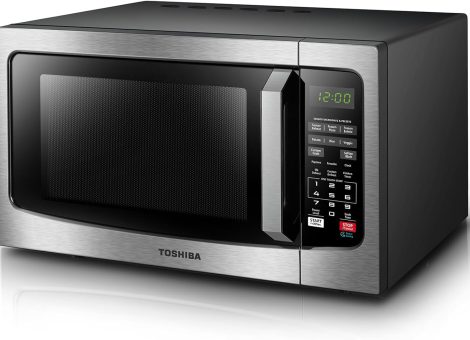 TOSHIBA EM131A5C-SS Countertop Microwave Ovens 1.2 Cu Ft, 12.4″ Removable Turntable Smart Humidity Sensor 12 Auto Menus Mute Function ECO Mode Easy Clean Interior, 1100W, Silver