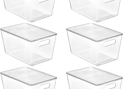 Vtopmart 6 Pack Clear Stackable Storage Bins with Lids, Large Plastic Containers with Handle for Pantry Organizer and Storage,Perfect for Bathroom,Cabinet,Kitchen,Fridge,Closet Organization